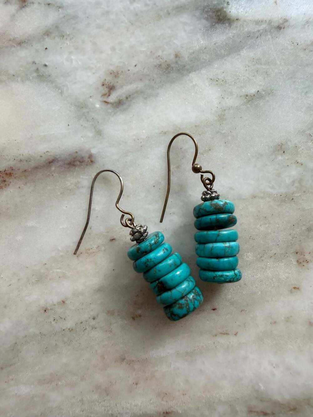 Blue Turquoise Stacked Gemstone Dangle Earrings